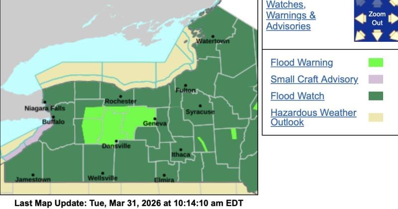 Flood Warning Issued for Western New York: Genesee, Livingston, Wyoming Counties